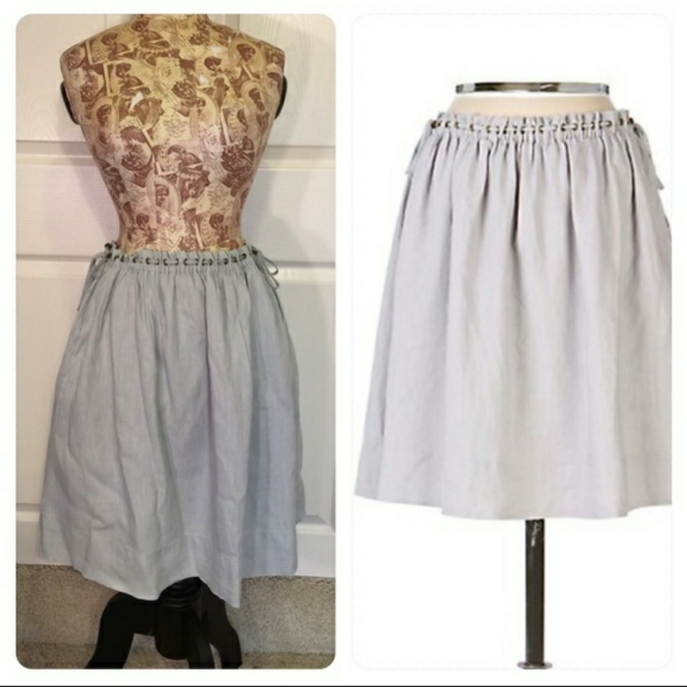 Anthropologie Light Gray Gathered Waist Midi Skirt